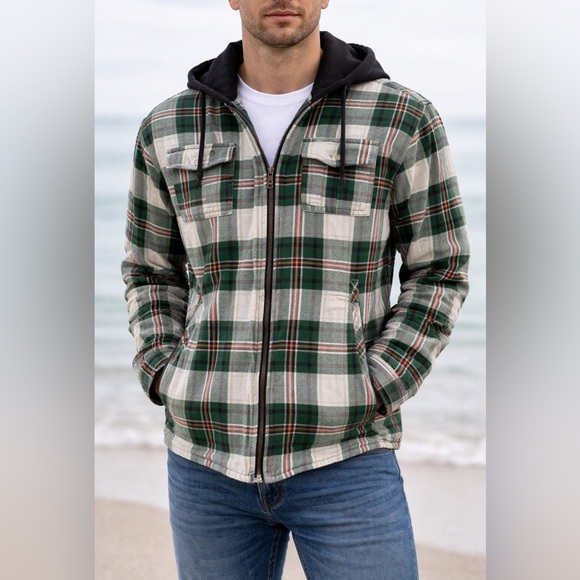 Kismet Other - Kismet size xs Green Plaid Zip-Up Sweater Jacket gray hood fall campfire vibes